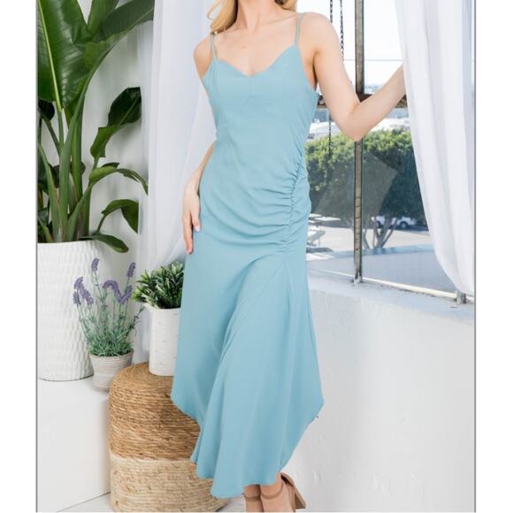 NWT Teal Ruched Slip Dress Size Large - Picture 1 of 6
